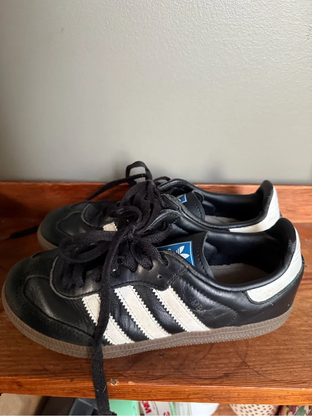 adidas Kids Black and White Leather Stripe Sneakers